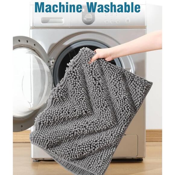 New Amoami Unique Chenille Bathroom Rug Non-Slip Bath Mat 20" x 32" Grey - Picture 6 of 7